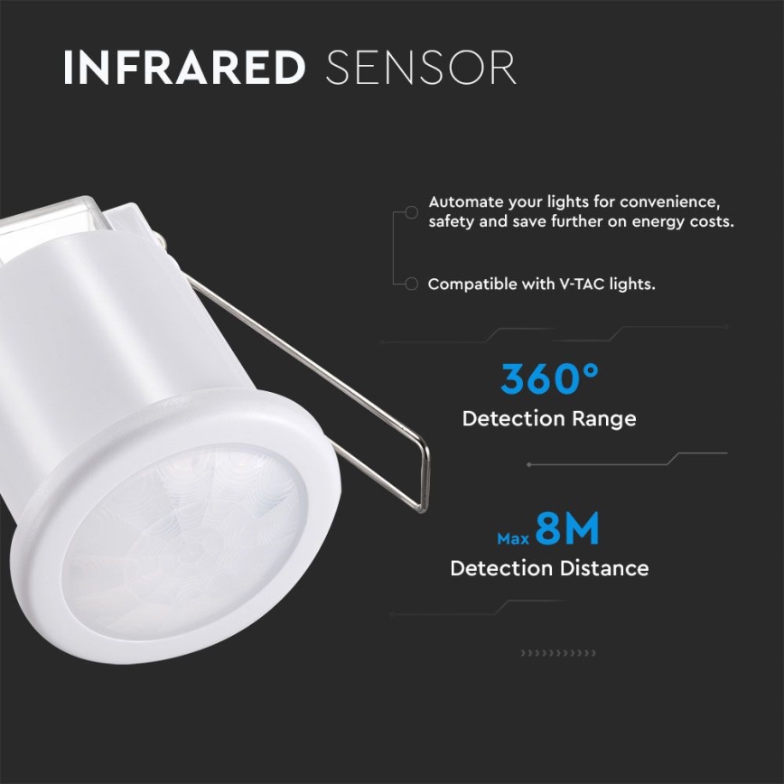 Sensor de movimento embutido PIR 360° 400W/230V branco
