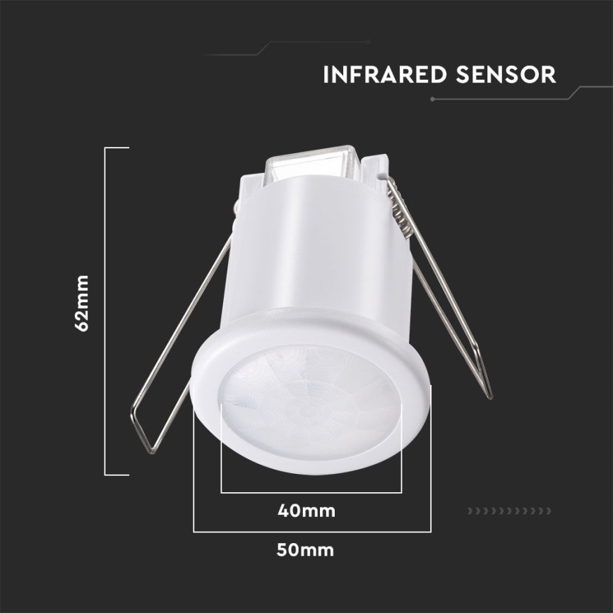Sensor de movimento embutido PIR 360° 400W/230V branco