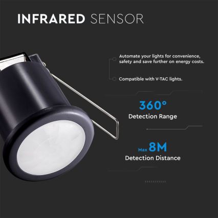 Sensor de movimento embutido PIR 360° 400W/230V preto
