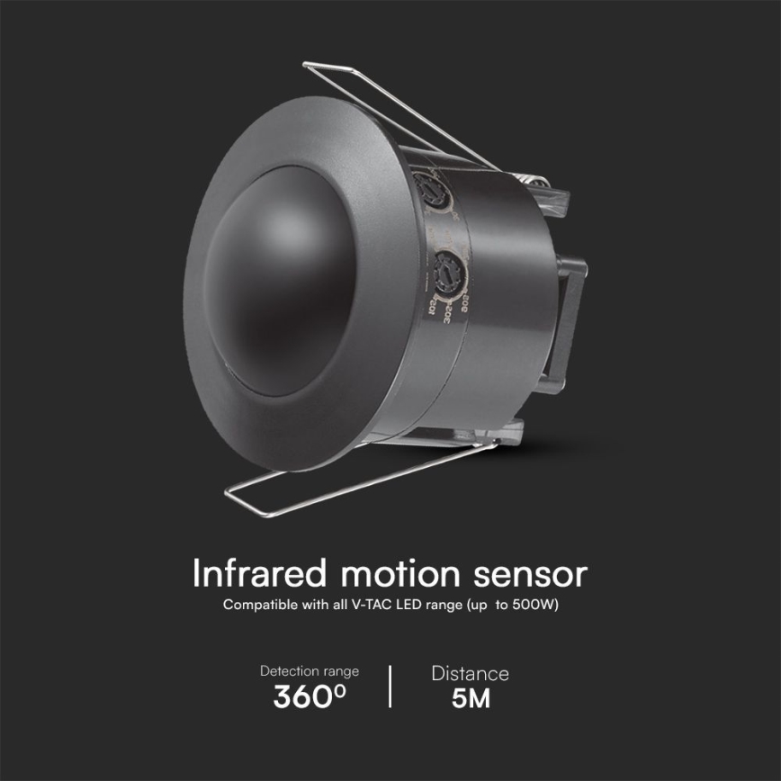 Sensor de movimento embutido PIR 360° 500W/230V preto
