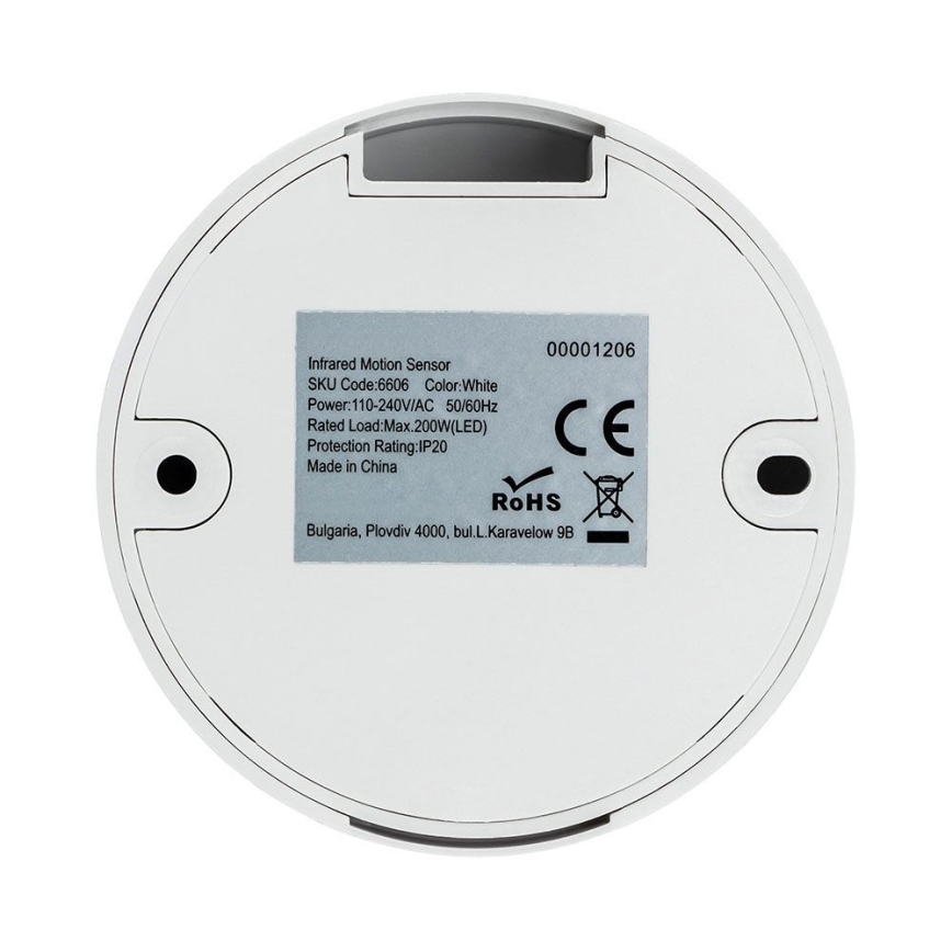 Sensor de movimento por infravermelhos 360° 200W/230V branco