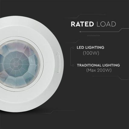 Sensor de movimento por infravermelhos 360° 200W/230V branco