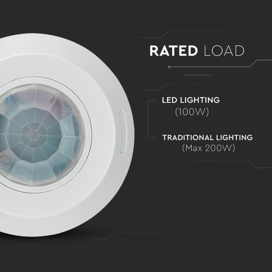 Sensor de movimento por infravermelhos 360° 200W/230V branco