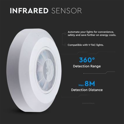 Sensor de movimento por infravermelhos 360° 200W/230V branco