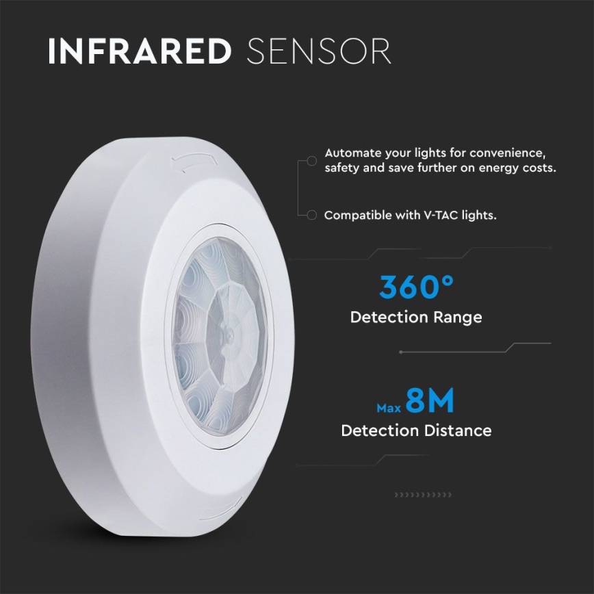 Sensor de movimento por infravermelhos 360° 200W/230V branco