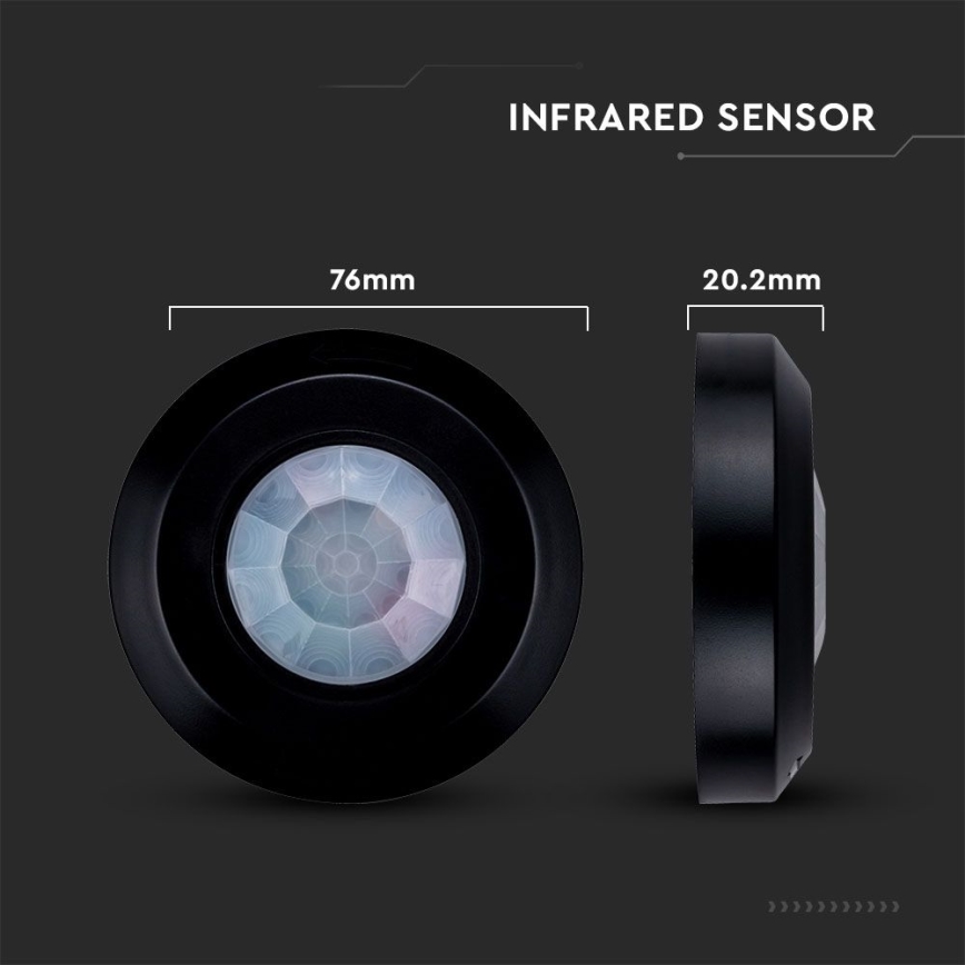 Sensor de movimento por infravermelhos 360° 200W/230V preto