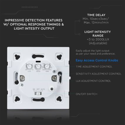 Sensor de movimento por micro ondas 180° 300W/230V branco