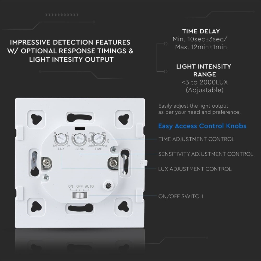 Sensor de movimento por micro ondas 180° 300W/230V branco