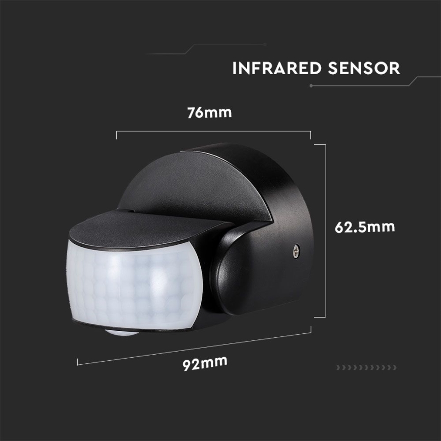 Sensor exterior de movimento por infravermelhos 180/360° 600W/230V IP65 preto