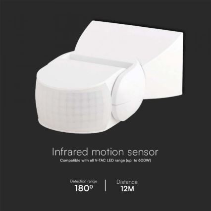 Sensor exterior de movimento por infravermelhos 180° 230V IP65 branco