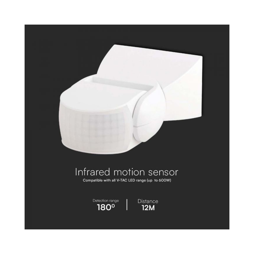 Sensor exterior de movimento por infravermelhos 180° 230V IP65 branco