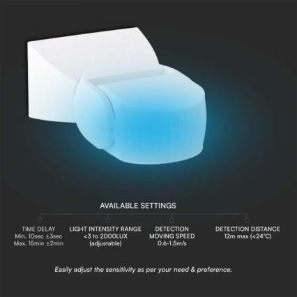 Sensor exterior de movimento por infravermelhos 180° 230V IP65 branco