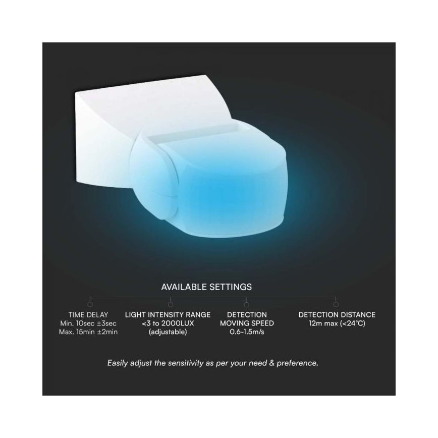 Sensor exterior de movimento por infravermelhos 180° 230V IP65 branco