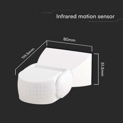 Sensor exterior de movimento por infravermelhos 180° 230V IP65 branco