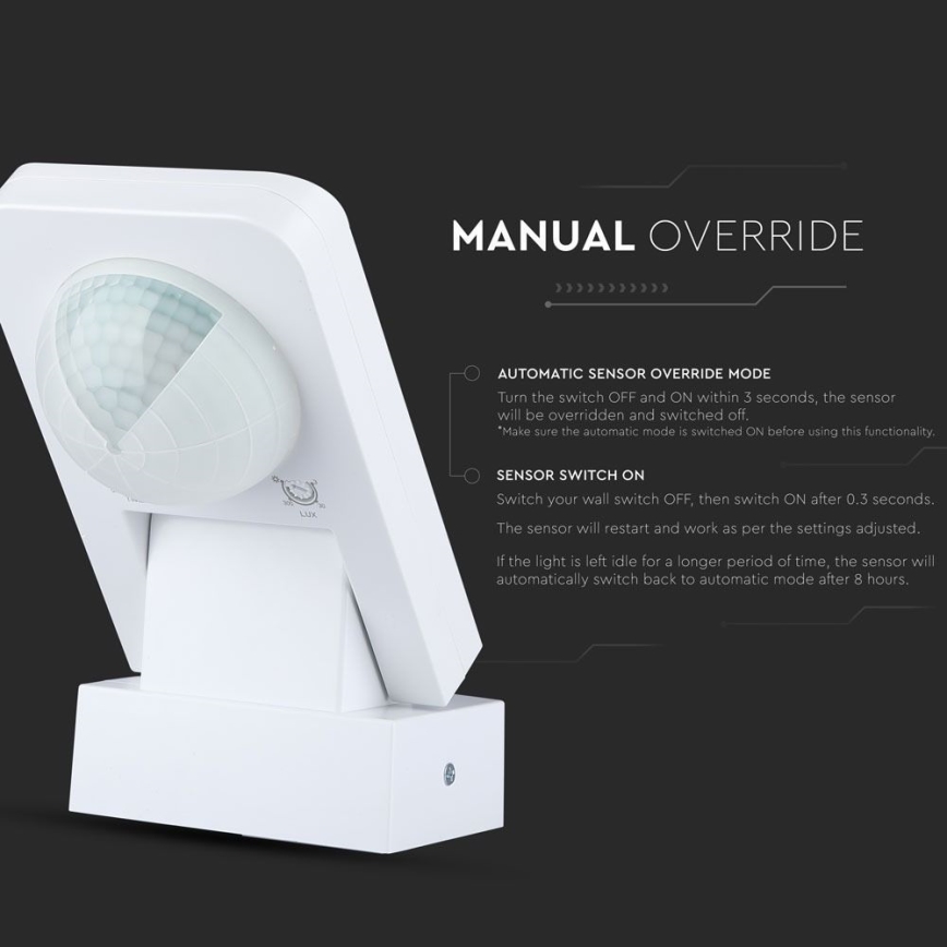Sensor exterior de movimento por infravermelhos 360° 1000W/230V IP65 branco