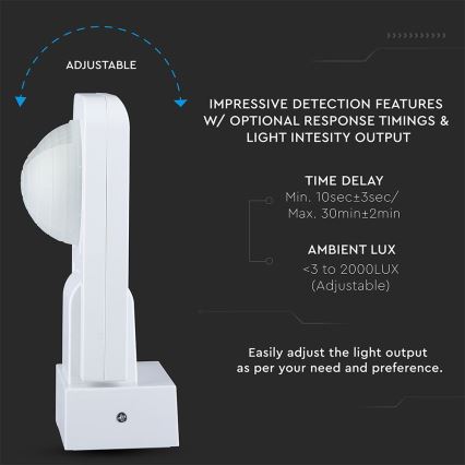 Sensor exterior de movimento por infravermelhos 360° 1000W/230V IP65 branco