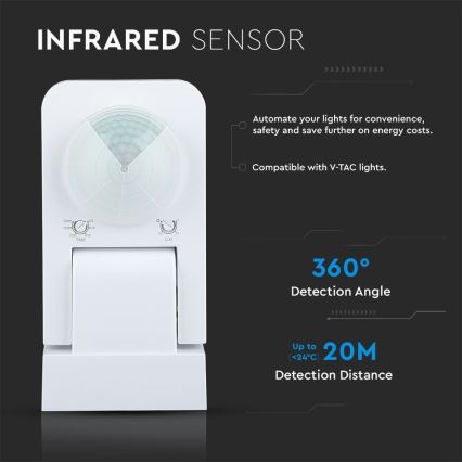 Sensor exterior de movimento por infravermelhos 360° 1000W/230V IP65 branco