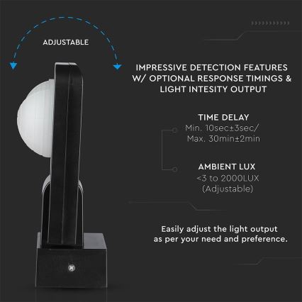 Sensor exterior de movimento por infravermelhos 360° 1000W/230V IP65 preto