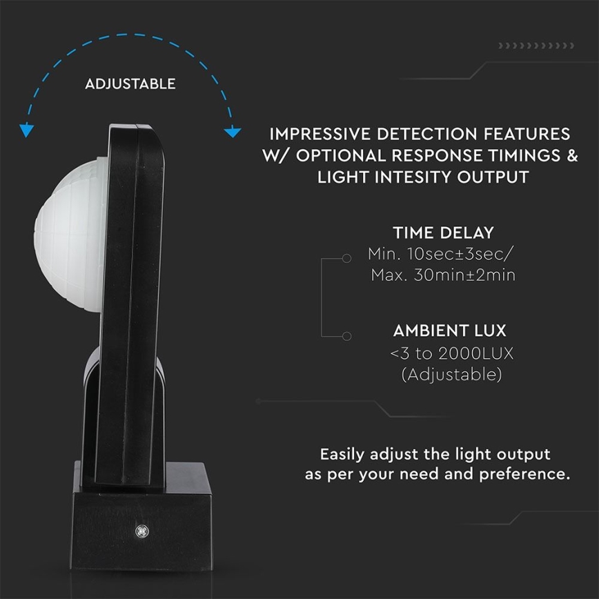 Sensor exterior de movimento por infravermelhos 360° 1000W/230V IP65 preto