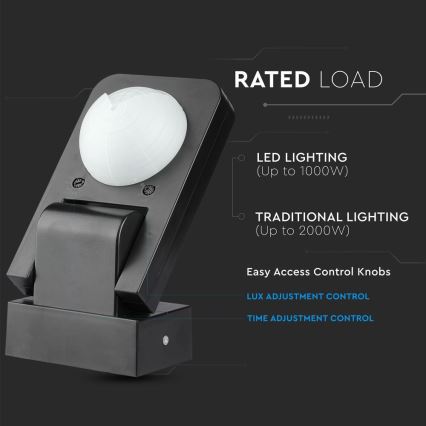 Sensor exterior de movimento por infravermelhos 360° 1000W/230V IP65 preto
