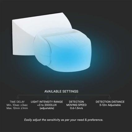 Sensor exterior de movimento por microondas 180° 230V IP65 branco