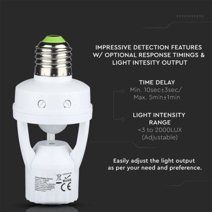 Sensor PIR para lâmpada E27 branco