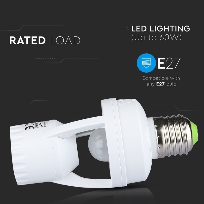 Sensor PIR para lâmpada E27 branco