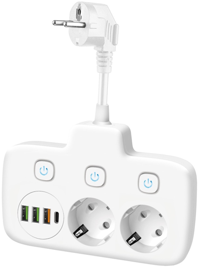 Separador de tomadas com interruptor LINEA 2x230V + 4xUSB A/C SCHUKO branco