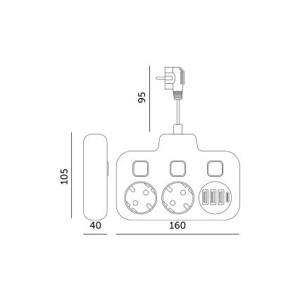 Separador de tomadas com interruptor LINEA 2x230V + 4xUSB A/C SCHUKO branco