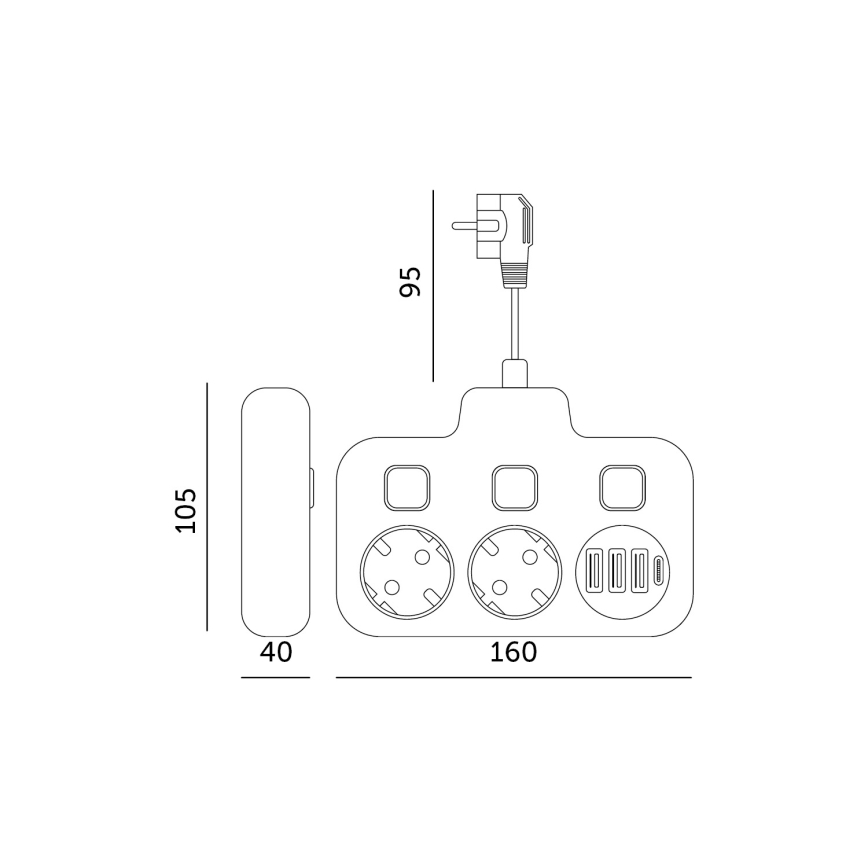 Separador de tomadas com interruptor LINEA 2x230V + 4xUSB A/C SCHUKO branco