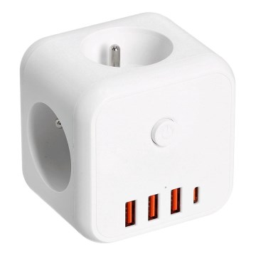 Separador de tomadas com interruptor LINEA 3x230V + 4xUSB A/C branco