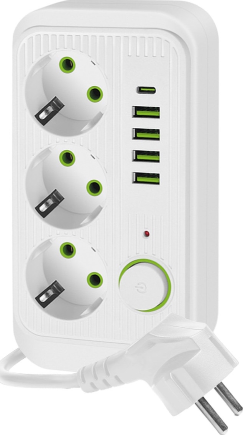 Separador de tomadas com interruptor LINEA 3x230V + 5xUSB A/C SCHUKO 1,5 m branco