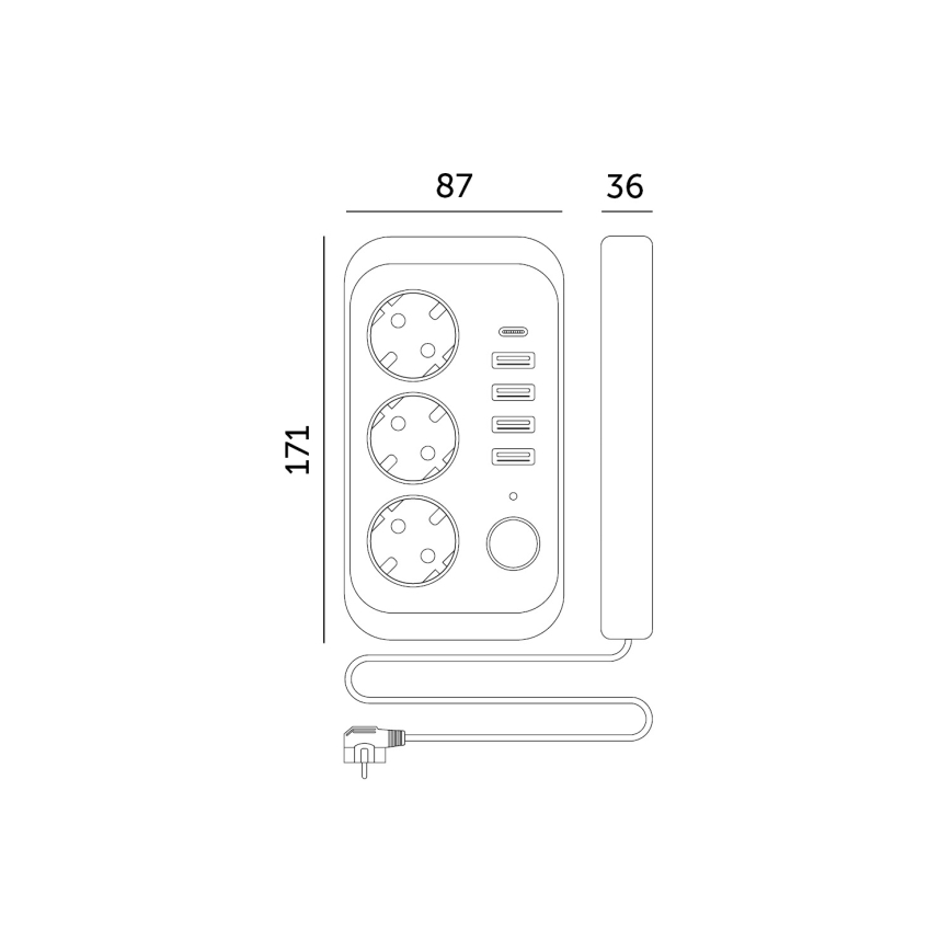 Separador de tomadas com interruptor LINEA 3x230V + 5xUSB A/C SCHUKO 1,5 m branco