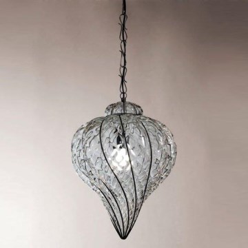 SIRU - Candeeiro suspenso GOCCIA 1xE27/60W/230V diâmetro 25 cm transparente/castanho Vidro veneziano