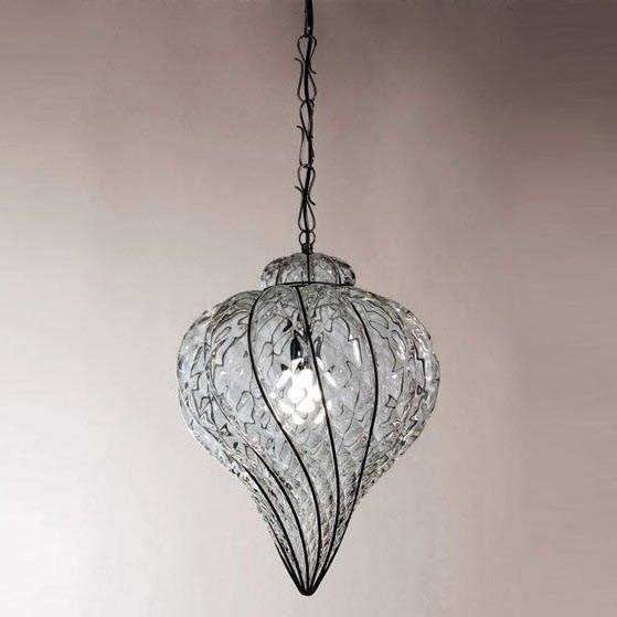 SIRU - Candeeiro suspenso GOCCIA 1xE27/60W/230V diâmetro 25 cm transparente/castanho Vidro veneziano