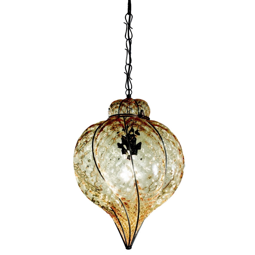 SIRU - Candeeiro suspenso GOCCIA 1xE27/60W/230V diâmetro 25 cm bege/castanho Vidro veneziano