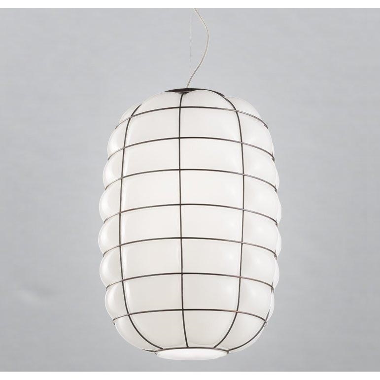 SIRU - Candeeiro suspenso LANTERNA 1xE27/60W/230V diâmetro 32 cm preto/branco Vidro veneziano