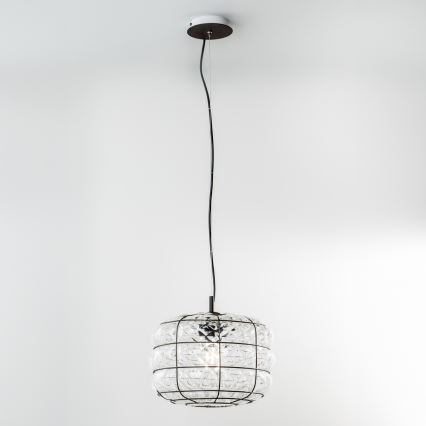 SIRU - Candeeiro suspenso TERRA 1xE27/60W/230V preto/transparente Vidro veneziano