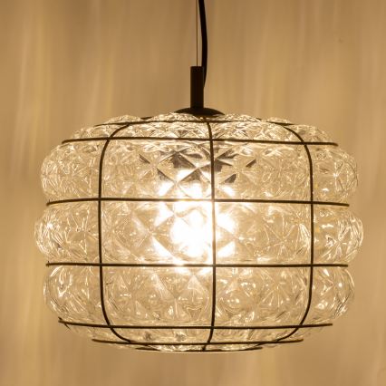 SIRU - Candeeiro suspenso TERRA 1xE27/60W/230V preto/transparente Vidro veneziano