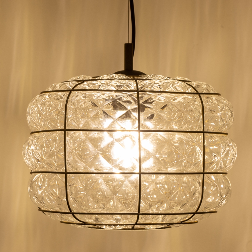 SIRU - Candeeiro suspenso TERRA 1xE27/60W/230V preto/transparente Vidro veneziano