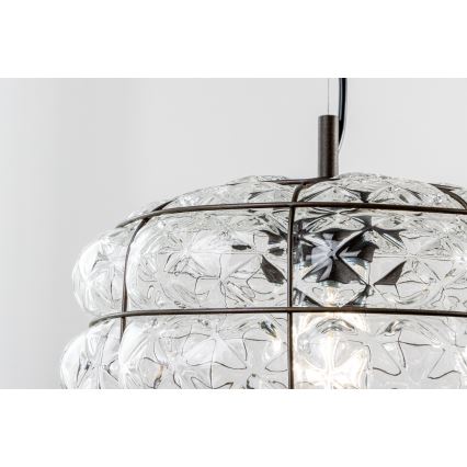 SIRU - Candeeiro suspenso TERRA 1xE27/60W/230V preto/transparente Vidro veneziano