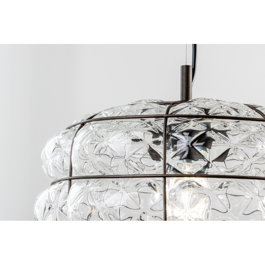 SIRU - Candeeiro suspenso TERRA 1xE27/60W/230V preto/transparente Vidro veneziano