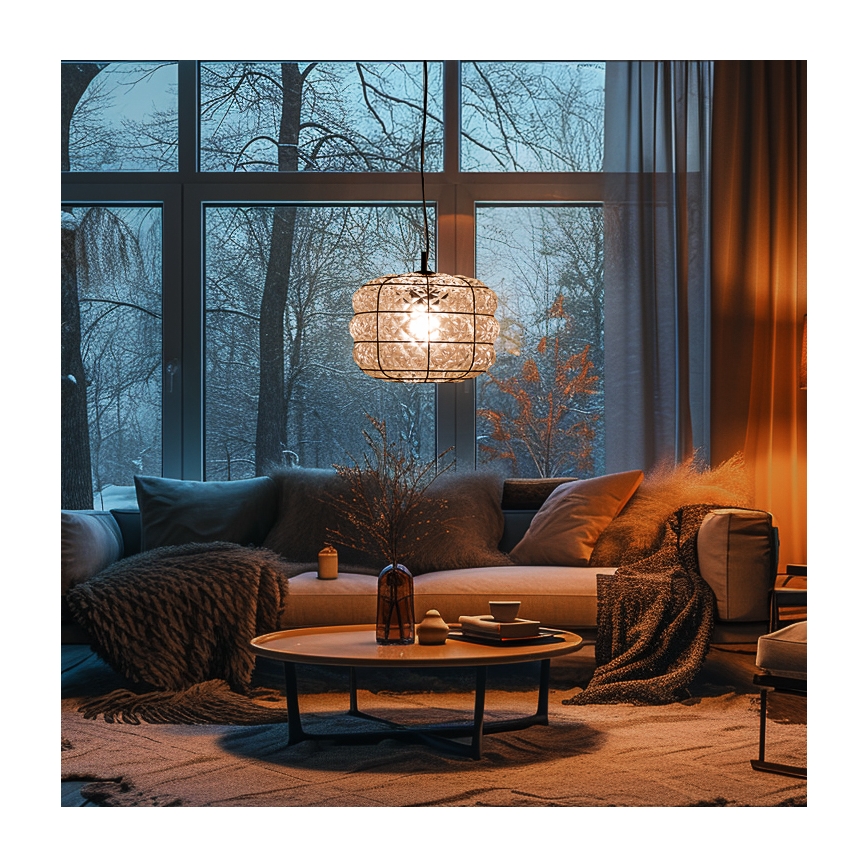 SIRU - Candeeiro suspenso TERRA 1xE27/60W/230V preto/transparente Vidro veneziano