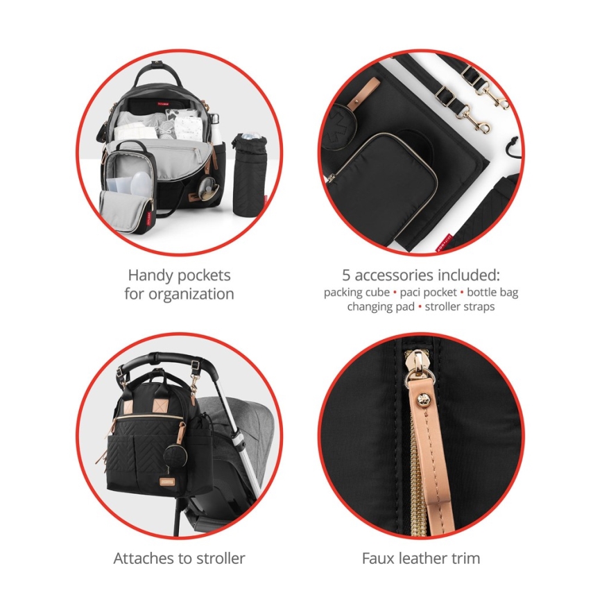 Skip Hop - Mochila de pañales 6 en 1 SUITE SET para cochecito negra