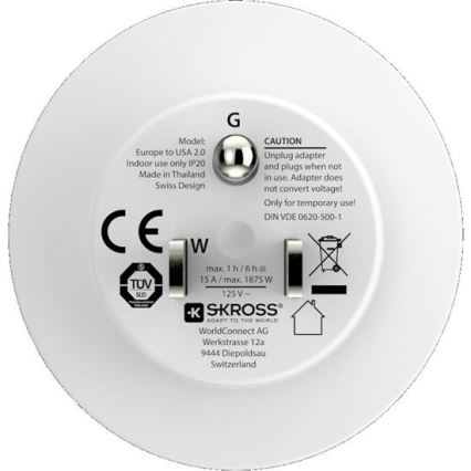 SKROSS Adaptador de Viagem USA 15A