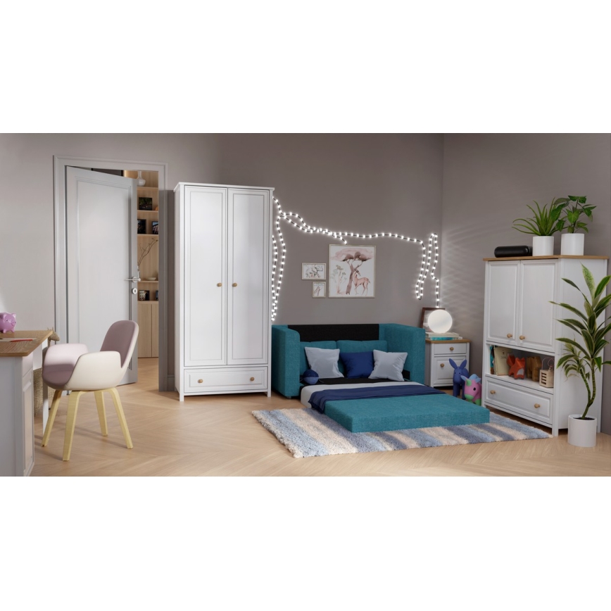 Sofá-cama de dois lugares estofado com apoios de braço LAYLA azul