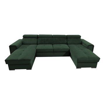 Sofá-cama com canto em U universal e espaço de arrumação SALVADA verde