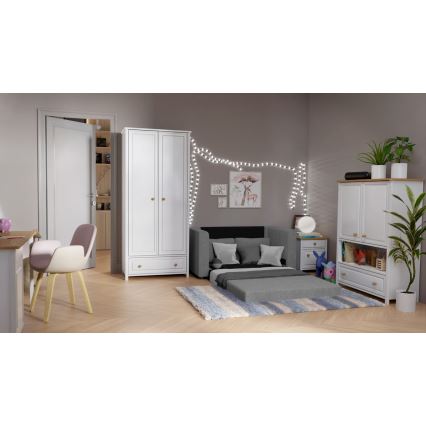 Sofá-cama de dois lugares estofado com apoios de braço LAYLA cinza