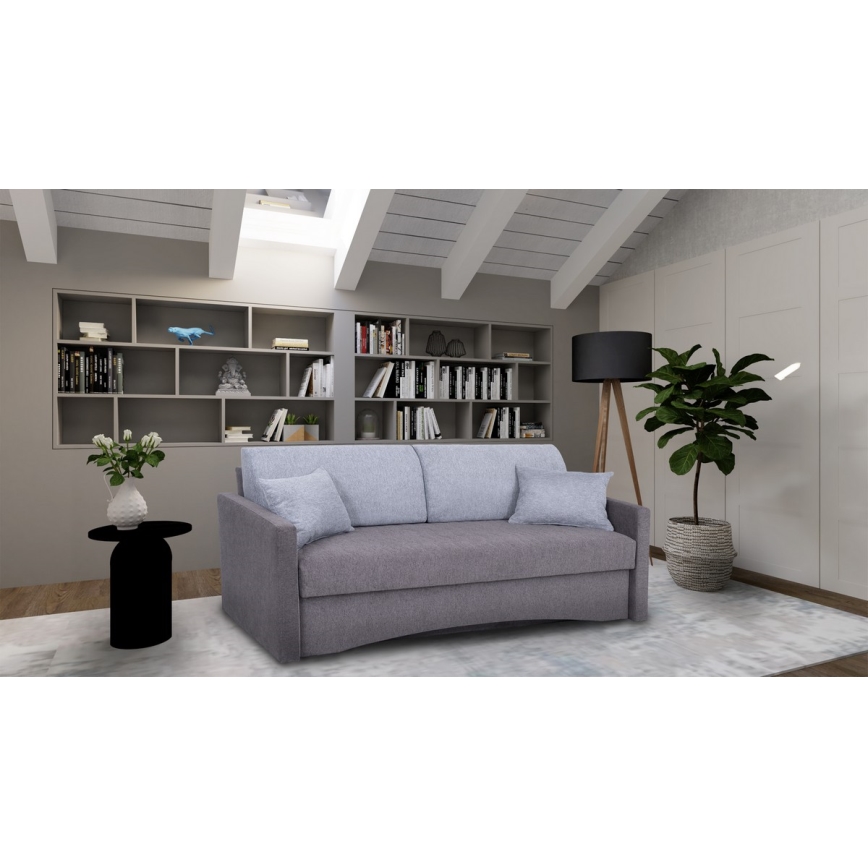 Sofá-cama estofado de três lugares para uso diário com apoios de braço PAUL cinza
