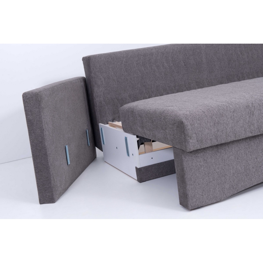Sofá-cama estofado de três lugares para uso diário com apoios de braço PAUL cinza